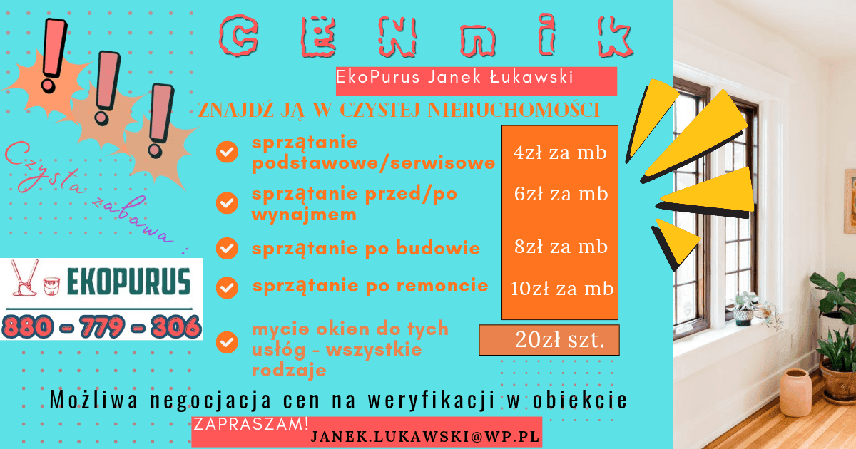 Mycie okien, mycie witryn sklepowych,  sprzątanie mieszkań i lokali, ozonowanie